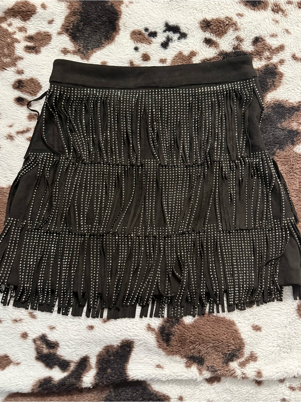 Studded Black Fringe Mini Skirt